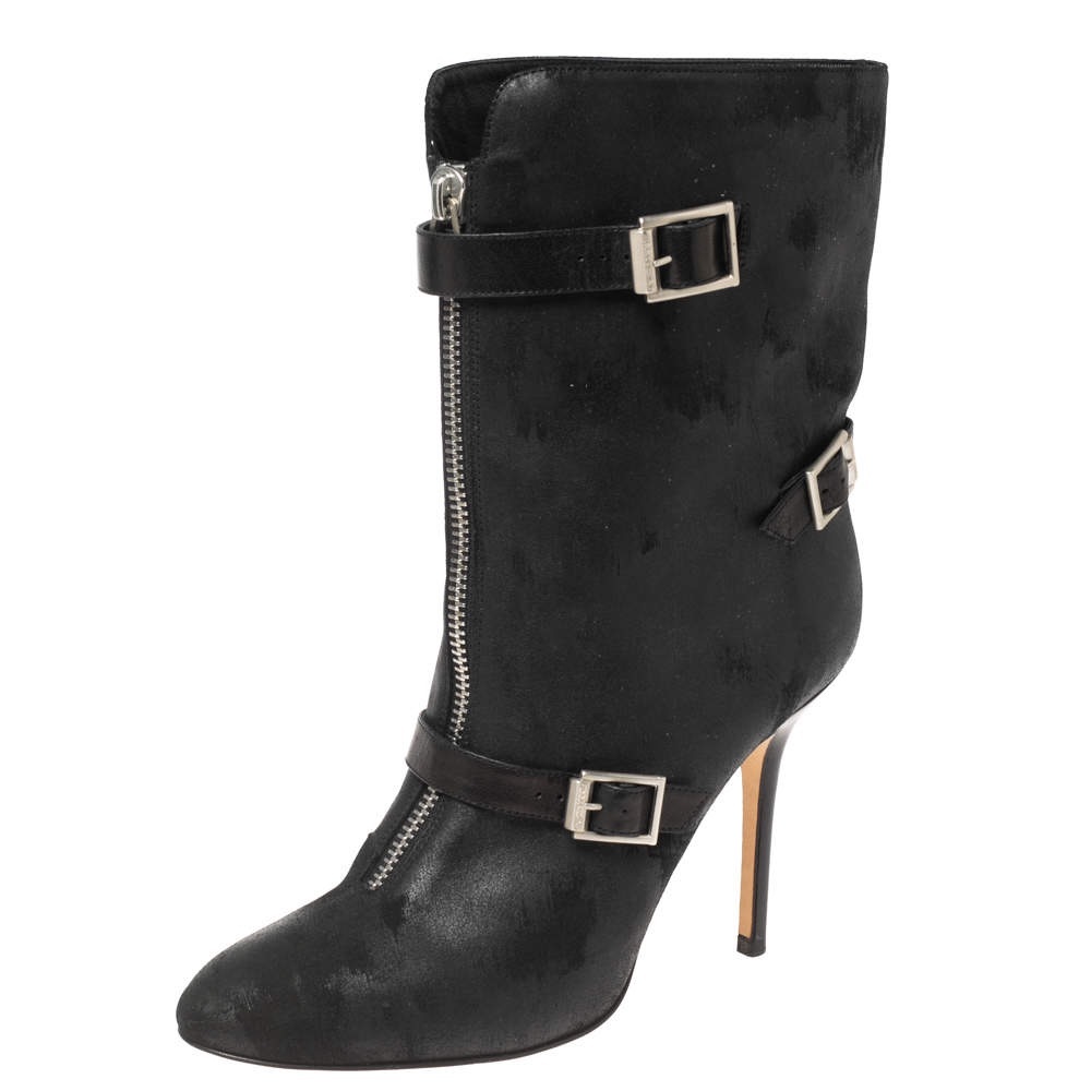Jimmy Choo Black Suede/Leather Buckle Booties